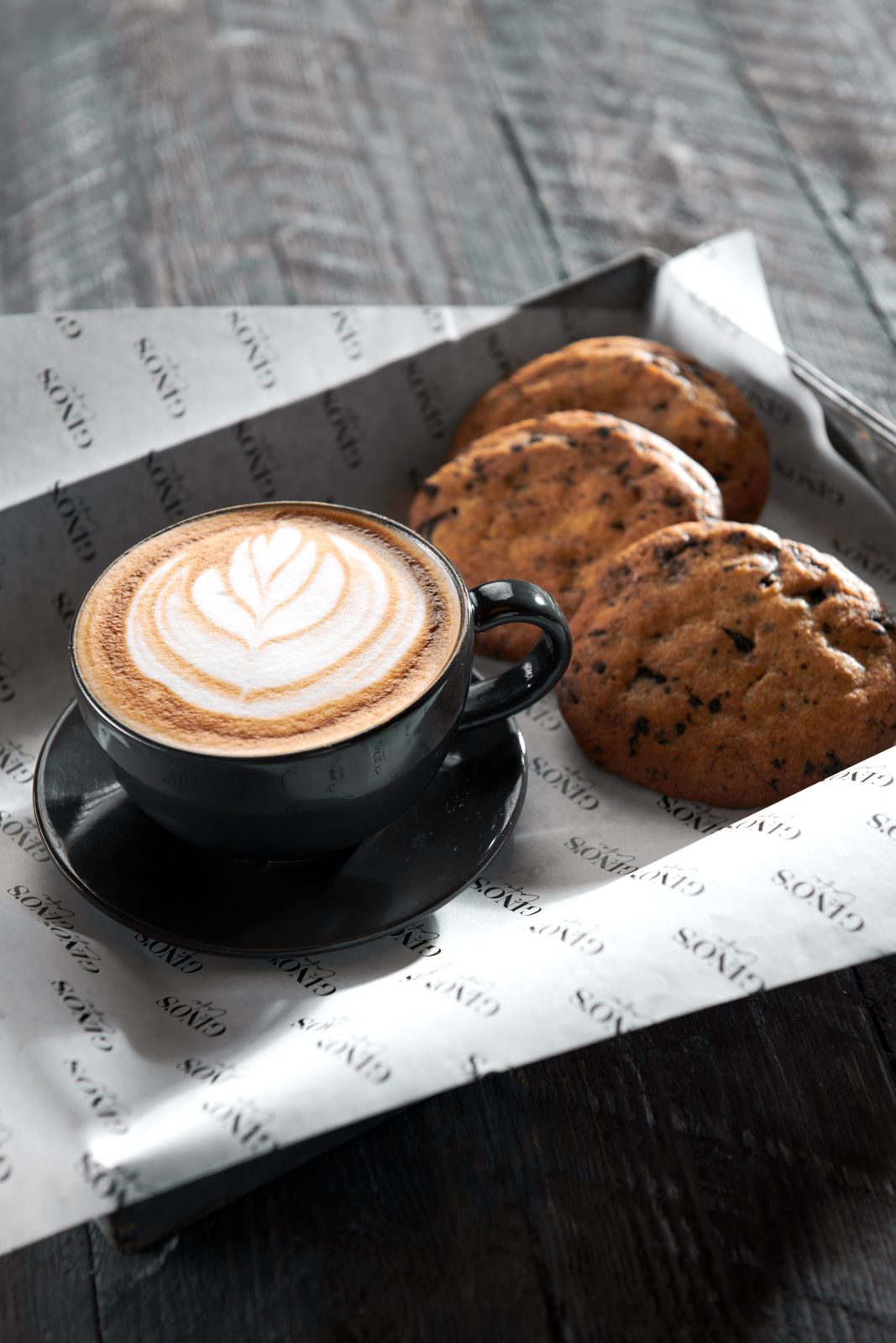 Gino's Cafe cappuccino with chocolate chip cookies
